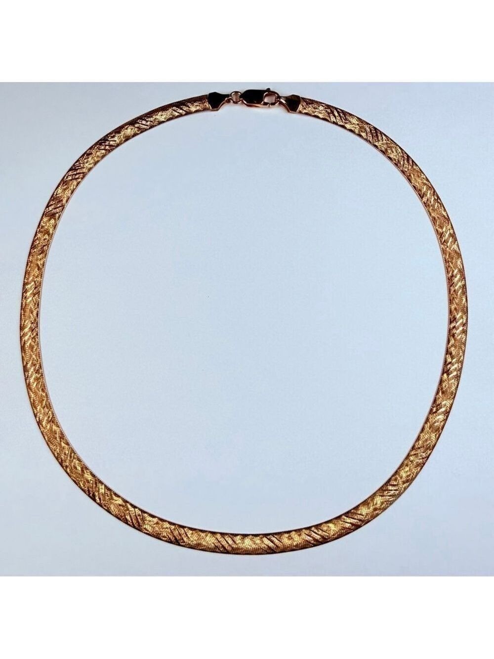 14K Solid Yellow Gold 5.5MM Diamond Etched Textured Herringbone VTG Necklace 17"